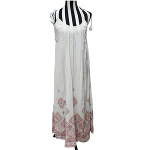 Aerie Maxi Dress White Pink Boho Tassel Tie‎ Strap Sleeveless Medium